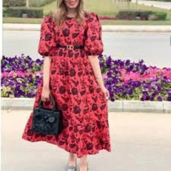 Zara Red Black Floral Sequin Casual Maxi Dress Blogger's Favourite XS - Picture 6 of 16